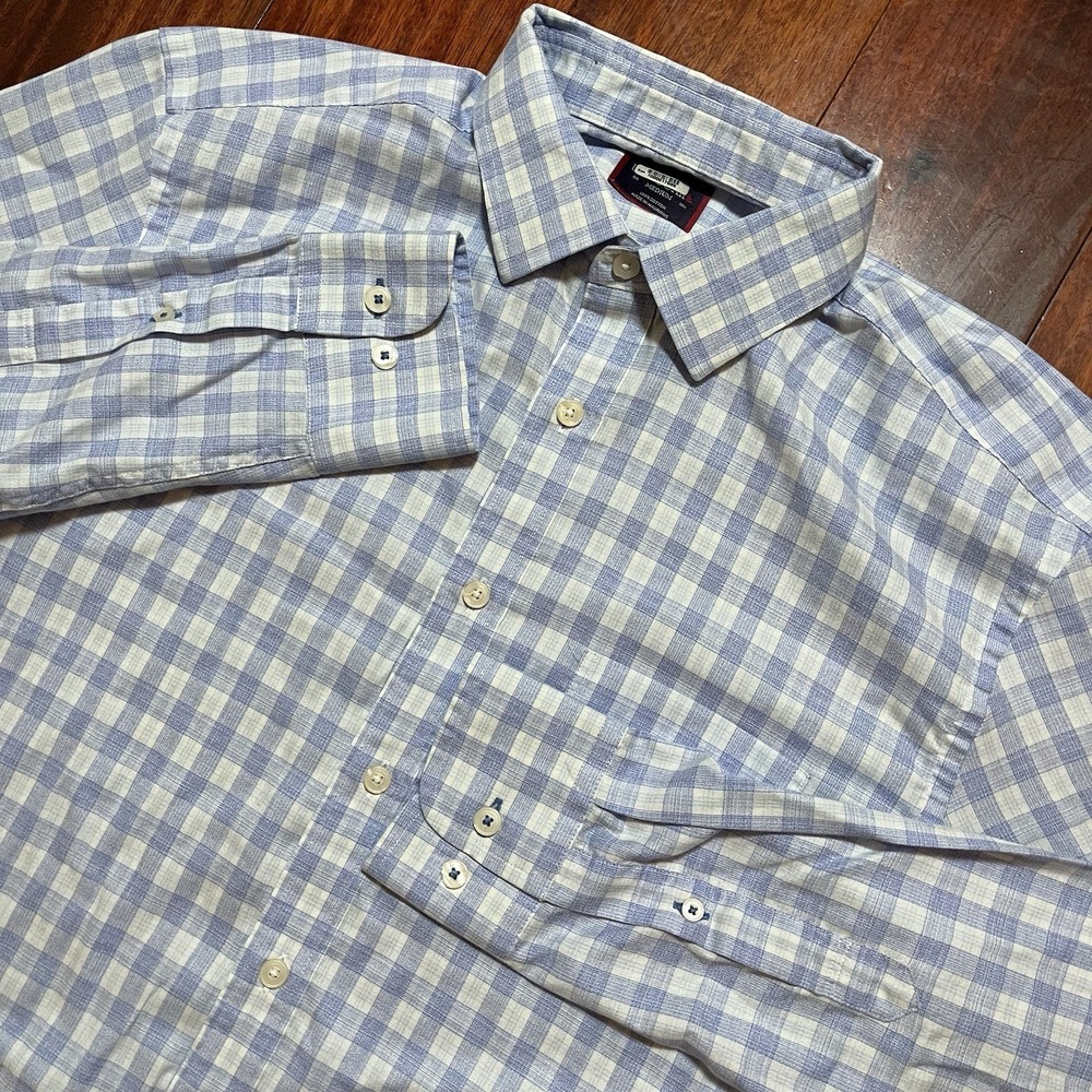 UNTUCKit Shirt Mens Medium Blue White Plaid Long Sleeve Button Up Riverland